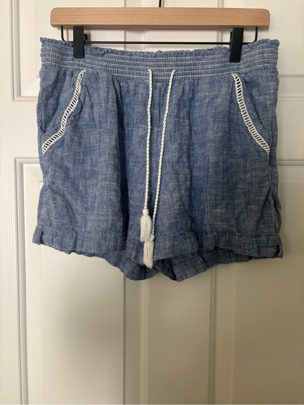 Briggs New York Light Blue Linen-Blend High Waist Drawstring Shorts